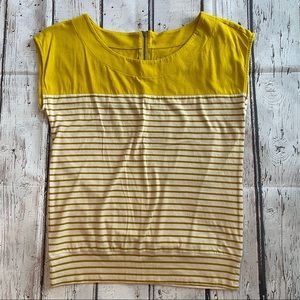 LOFT Mustard Yellow Stripe Zip Back Top Tank Tee Shirt XS